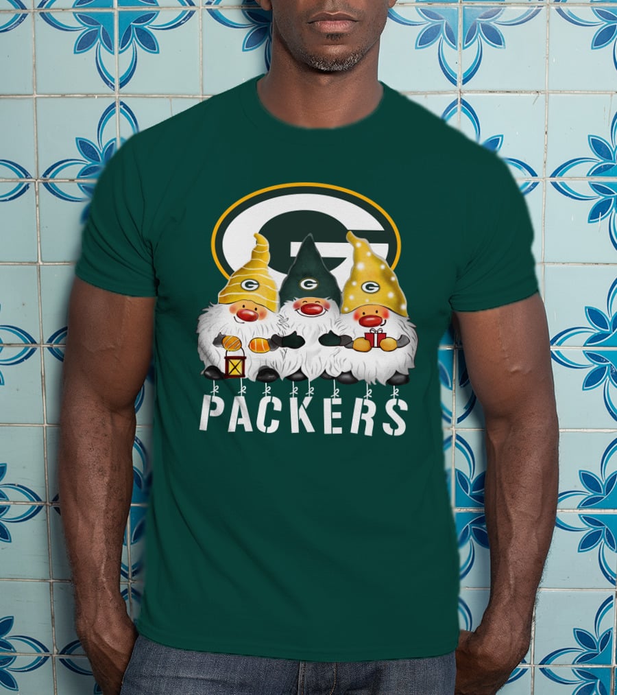 Green Bay Packers Gnomes Merry Christmas Happy Holidays T-Shirt