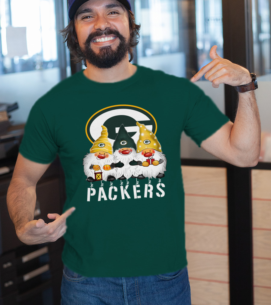 Green Bay Packers Gnomes Merry Christmas Happy Holidays T-Shirt