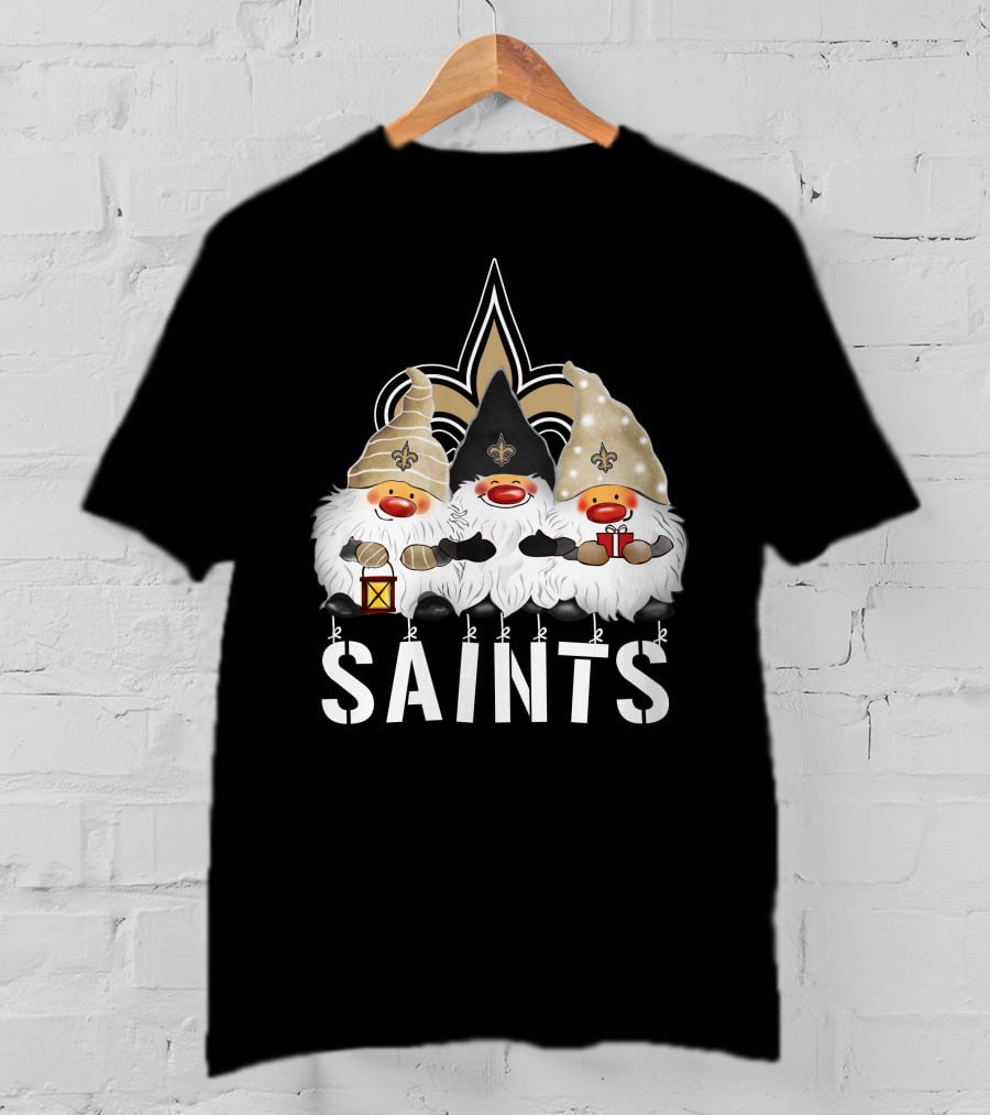 New Orleans Saints Merry Christmas Happy Holidays Gnomes Fleur-de-lis T-Shirt