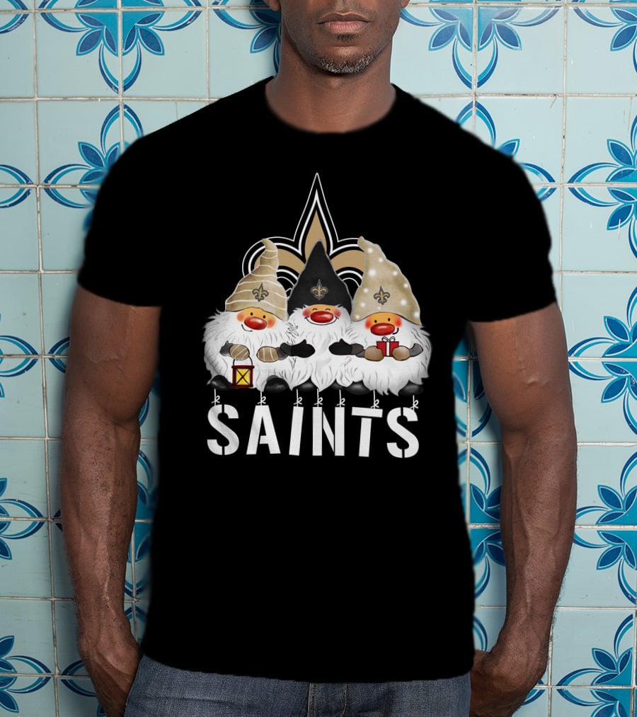 New Orleans Saints Merry Christmas Happy Holidays Gnomes Fleur-de-lis T-Shirt