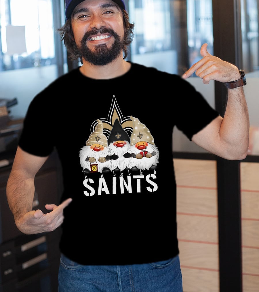 New Orleans Saints Merry Christmas Happy Holidays Gnomes Fleur-de-lis T-Shirt