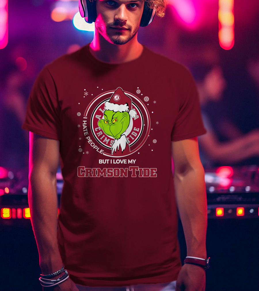 Christmas Grinch Santa I Hate People But I Love My Alabama Crimson Tide T-Shirt