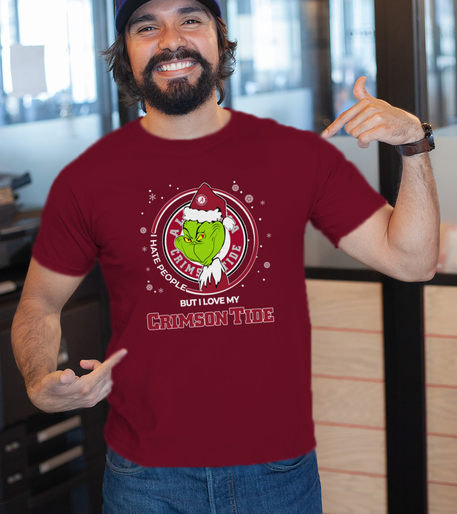 Christmas Grinch Santa I Hate People But I Love My Alabama Crimson Tide T-Shirt