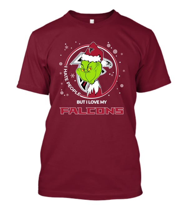 Christmas Grinch Santa I Hate People But I Love My Falcons T-Shirt