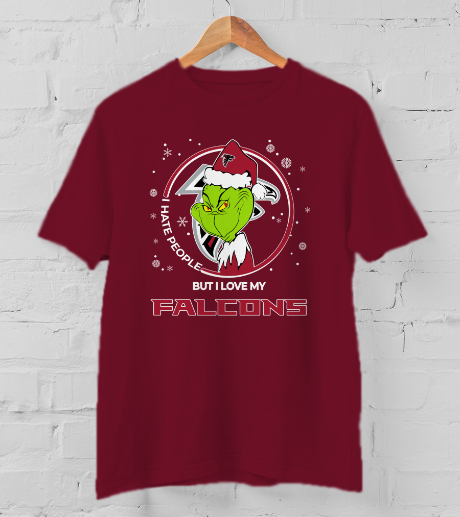 Christmas Grinch Santa I Hate People But I Love My Falcons T-Shirt