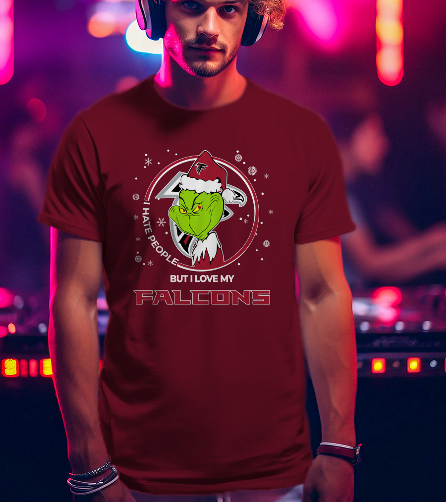 Christmas Grinch Santa I Hate People But I Love My Falcons T-Shirt