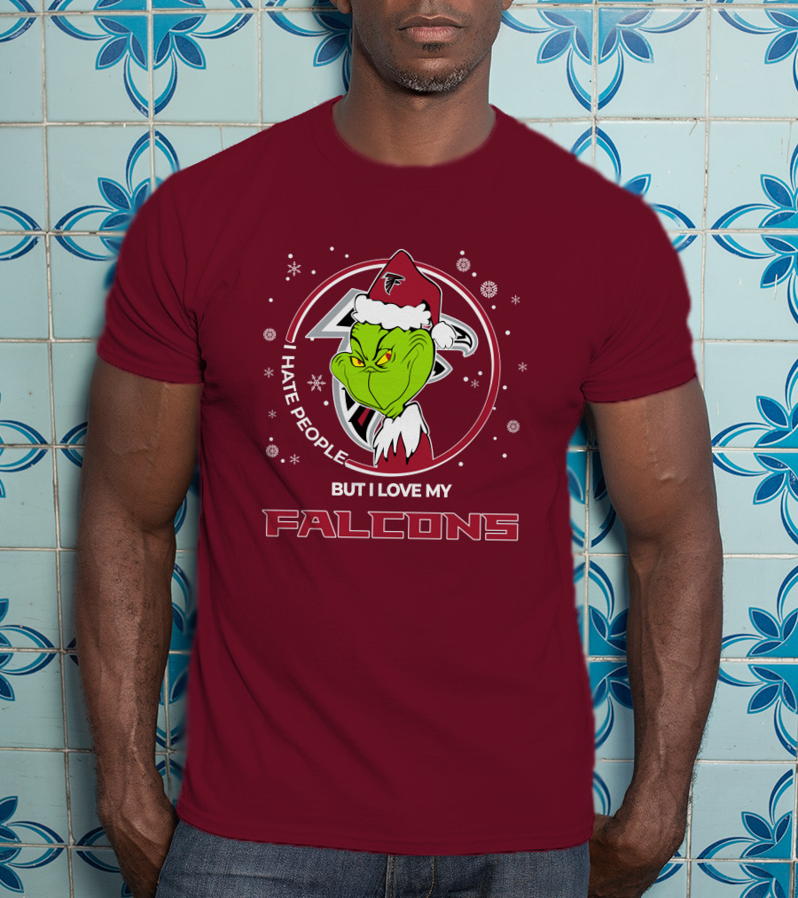 Christmas Grinch Santa I Hate People But I Love My Falcons T-Shirt