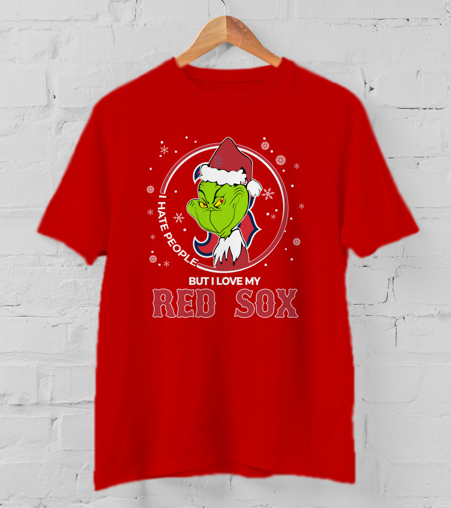 Christmas Grinch Santa I Hate People But I Love My Red Sox T-Shirt