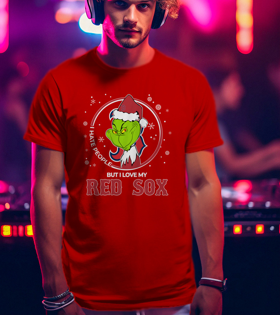 Christmas Grinch Santa I Hate People But I Love My Red Sox T-Shirt