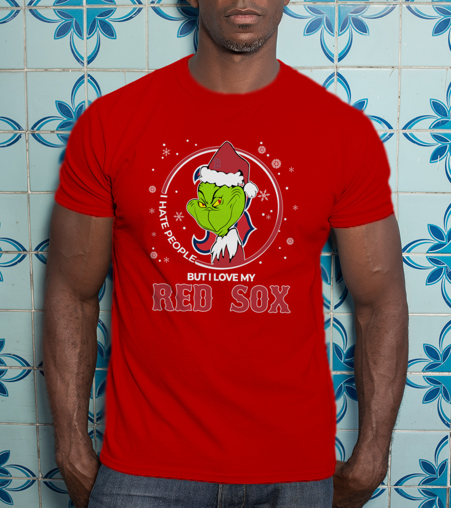Christmas Grinch Santa I Hate People But I Love My Red Sox T-Shirt