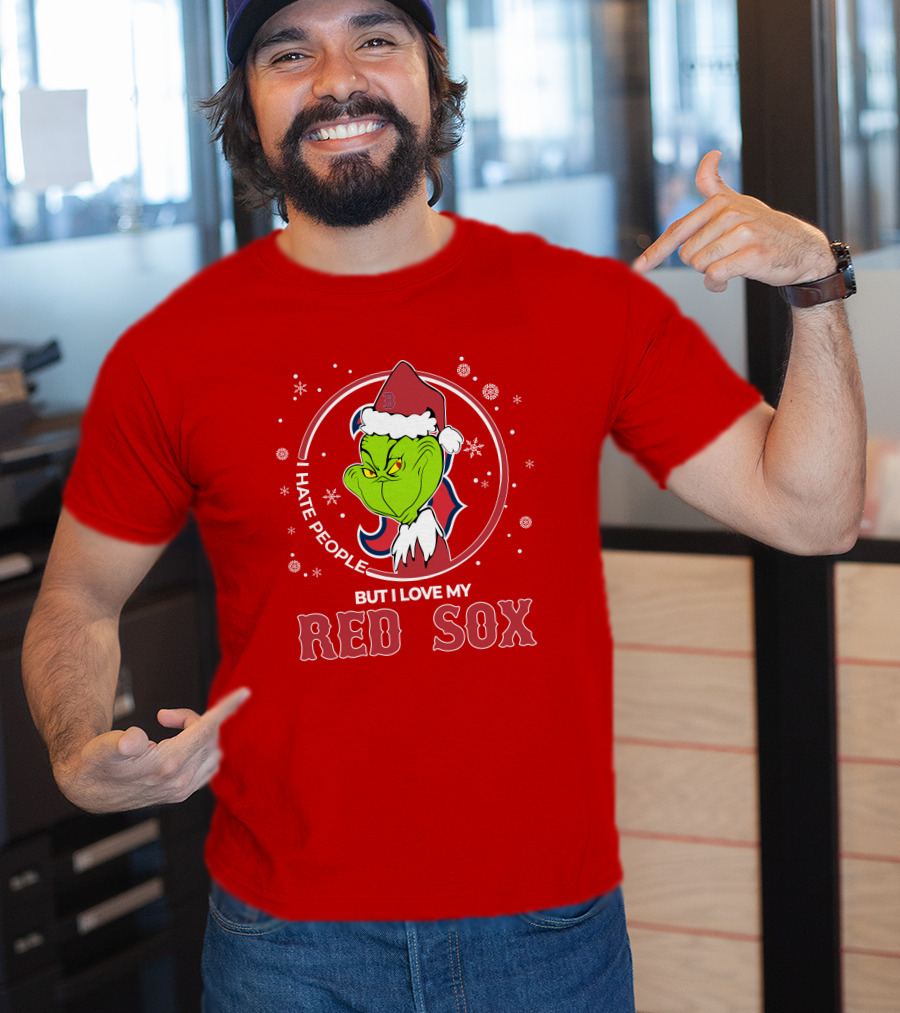 Christmas Grinch Santa I Hate People But I Love My Red Sox T-Shirt