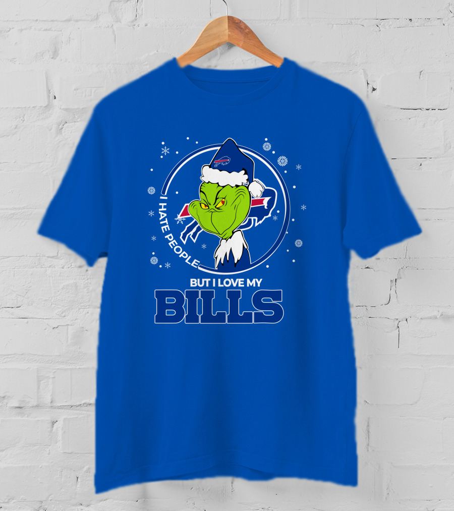 Grinch Christmas I Hate People But I Love My Buffalo Bills T-Shirt