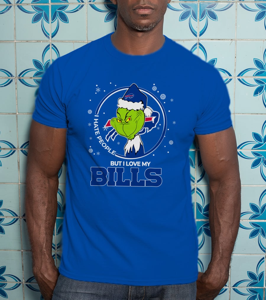 Grinch Christmas I Hate People But I Love My Buffalo Bills T-Shirt