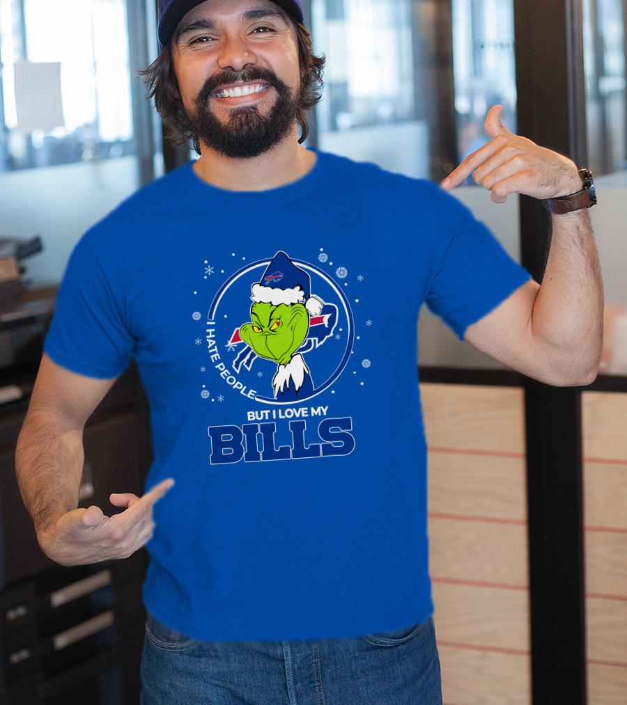 Grinch Christmas I Hate People But I Love My Buffalo Bills T-Shirt