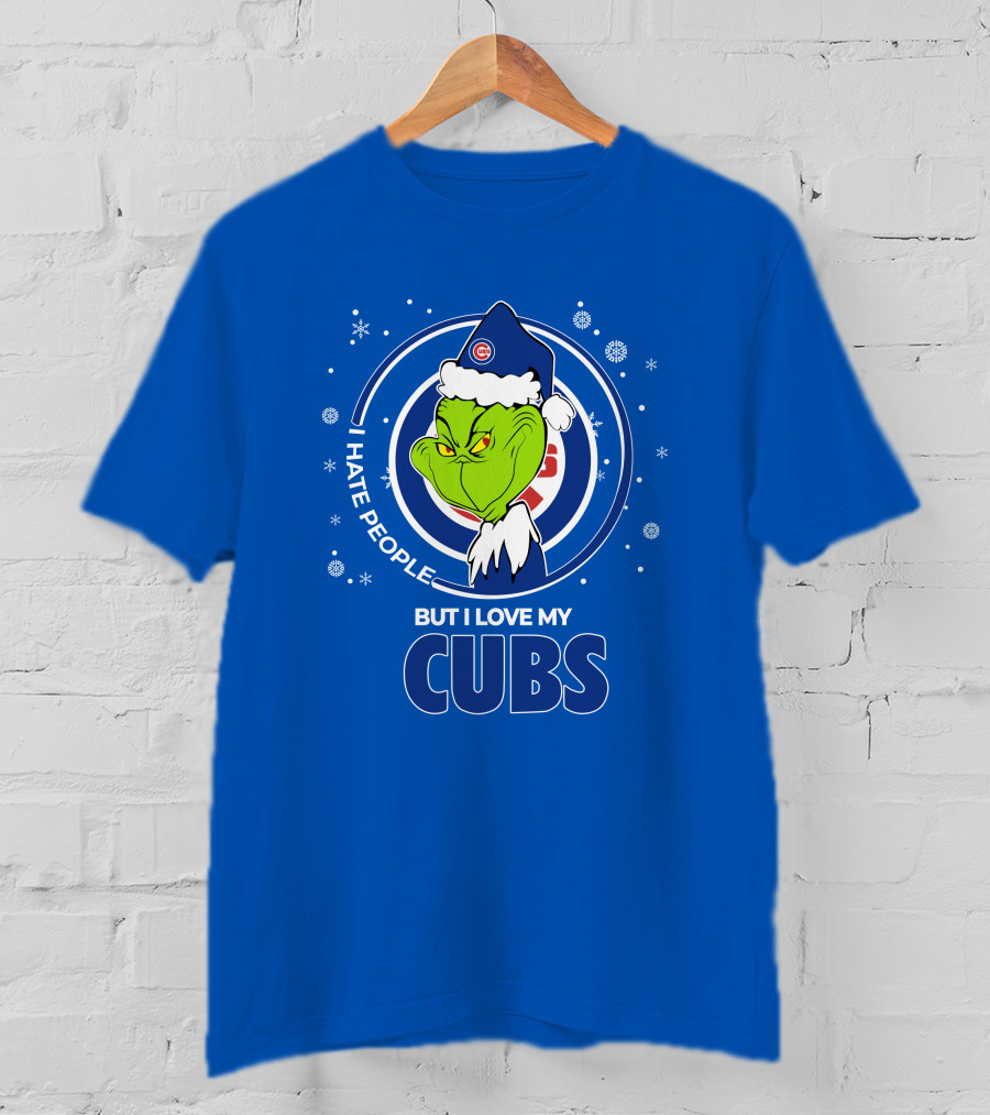 Grinch Christmas Santa I Hate People But I Love My Cubs T-Shirt