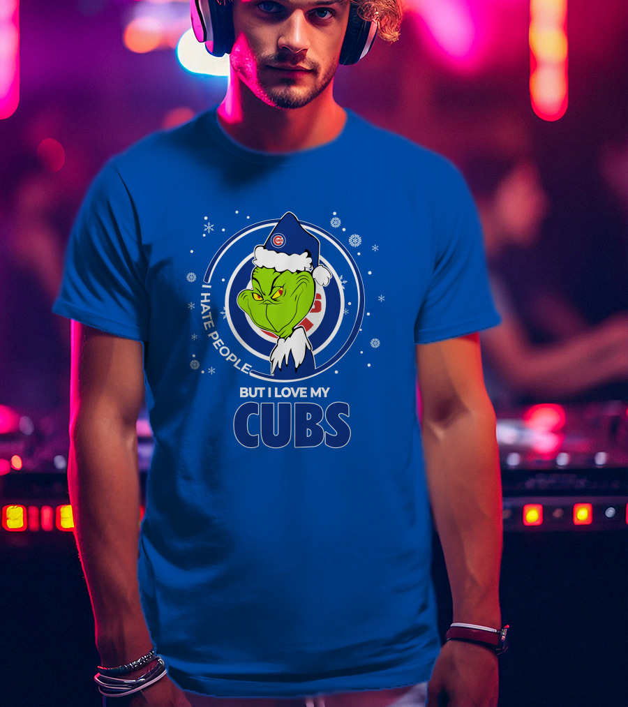 Grinch Christmas Santa I Hate People But I Love My Cubs T-Shirt