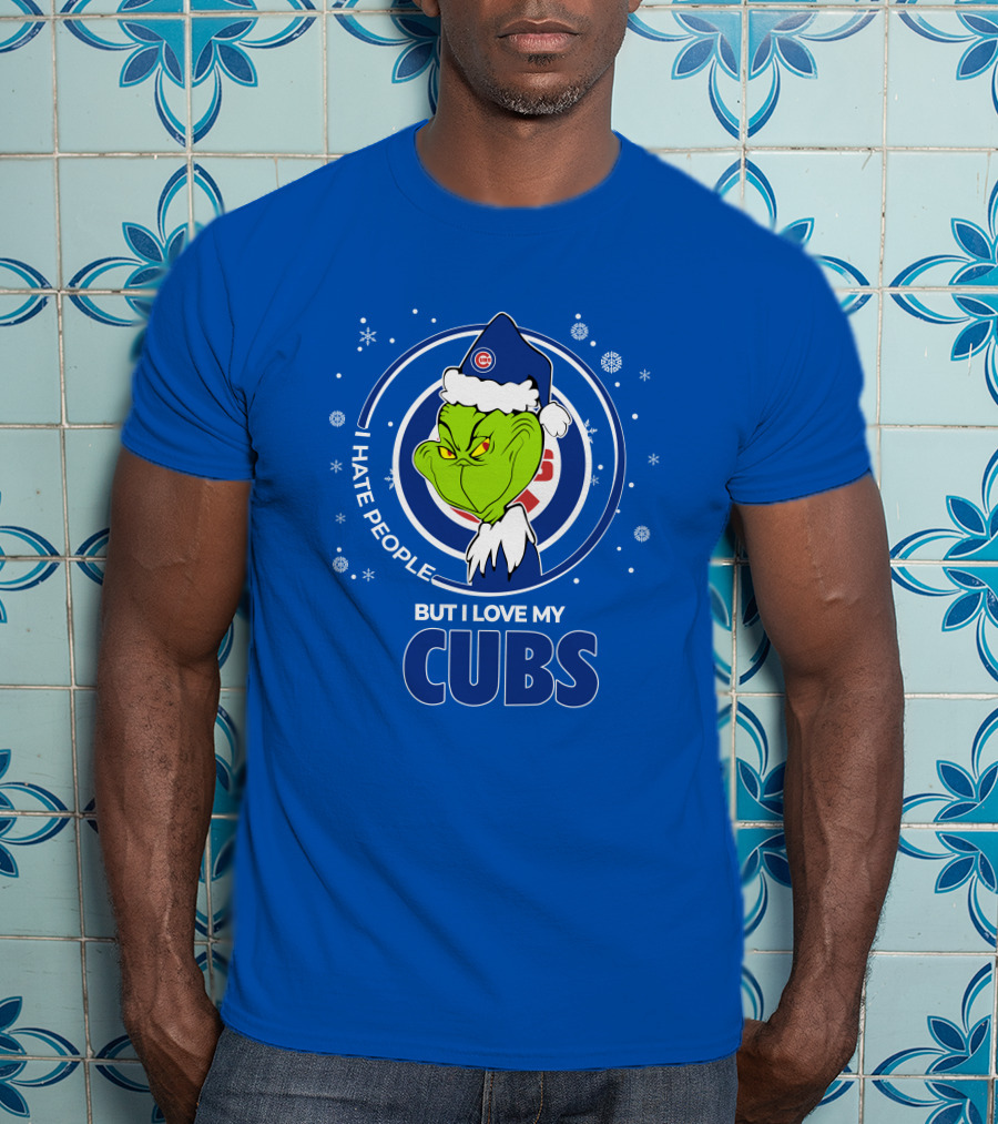 Grinch Christmas Santa I Hate People But I Love My Cubs T-Shirt