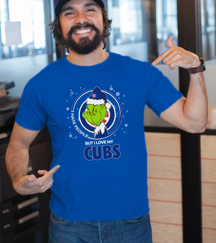 Grinch Christmas Santa I Hate People But I Love My Cubs T-Shirt
