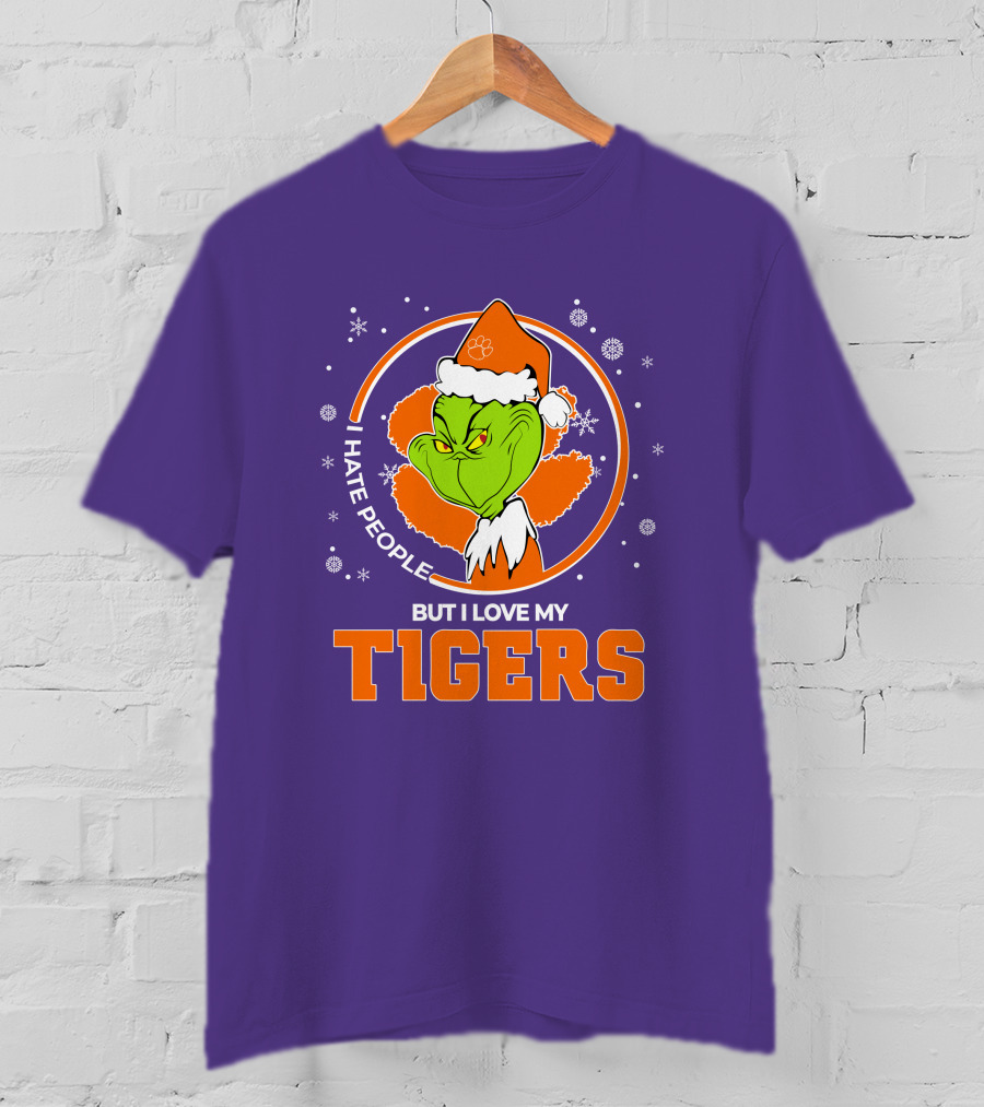 Christmas Grinch Santa I Hate People But I Love My Tigers T-Shirt