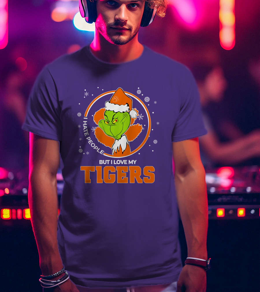 Christmas Grinch Santa I Hate People But I Love My Tigers T-Shirt