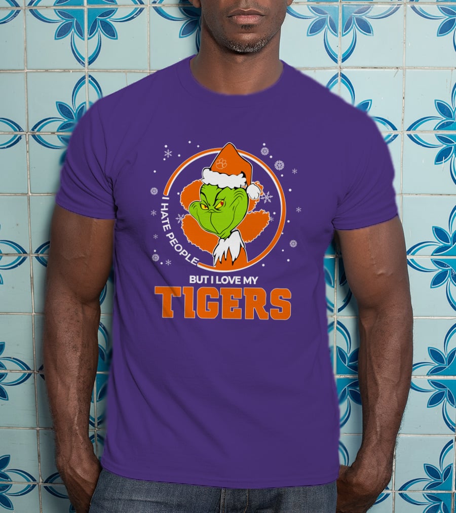 Christmas Grinch Santa I Hate People But I Love My Tigers T-Shirt