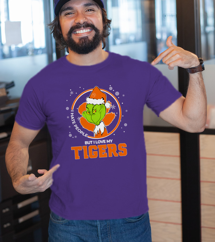 Christmas Grinch Santa I Hate People But I Love My Tigers T-Shirt