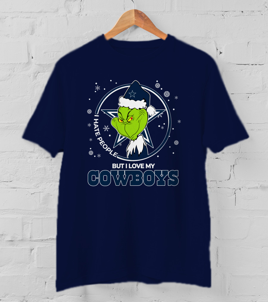 I Hate People But I Love My Dallas Cowboys Grinch Santa Christmas T-Shirt