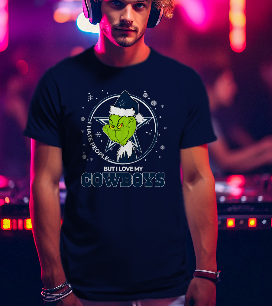 I Hate People But I Love My Dallas Cowboys Grinch Santa Christmas T-Shirt