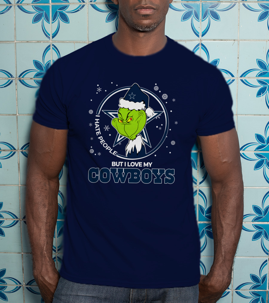I Hate People But I Love My Dallas Cowboys Grinch Santa Christmas T-Shirt