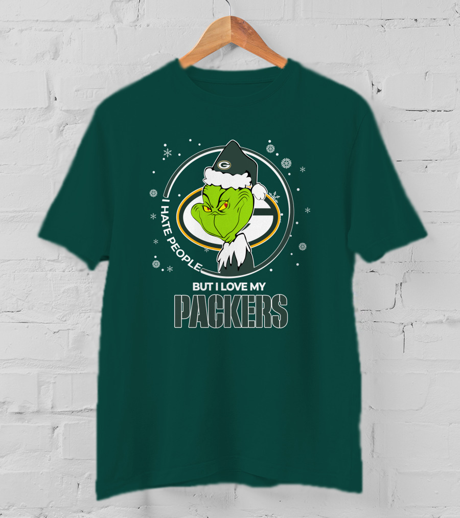 Christmas Grinch Santa I Hate People But I Love My Packers T-Shirt