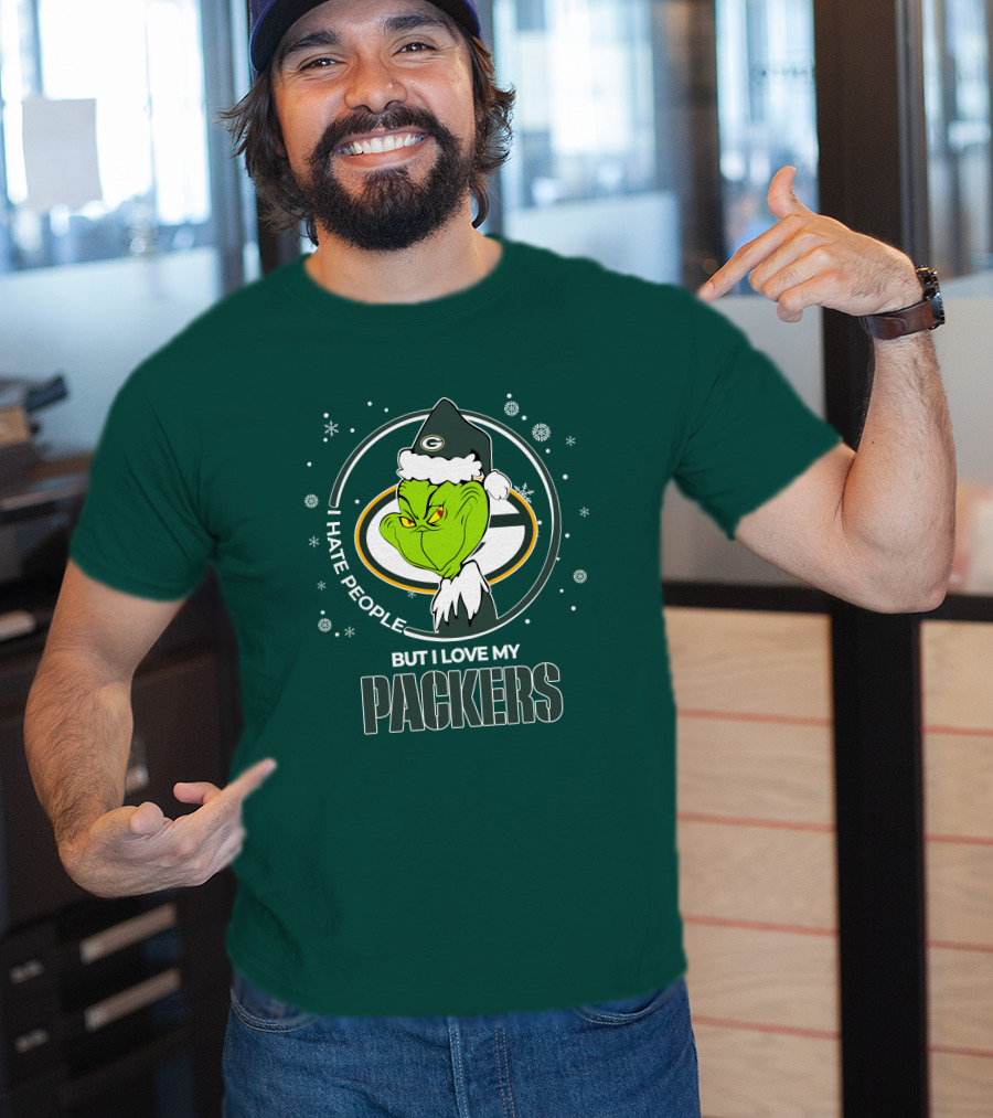 Christmas Grinch Santa I Hate People But I Love My Packers T-Shirt