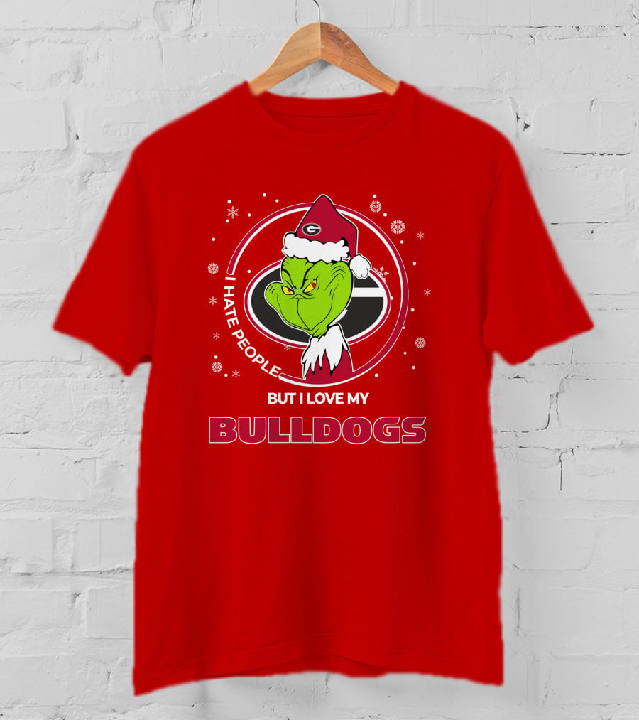 Christmas Grinch Santa I Hate People But I Love My Bulldogs Georgia T-Shirt