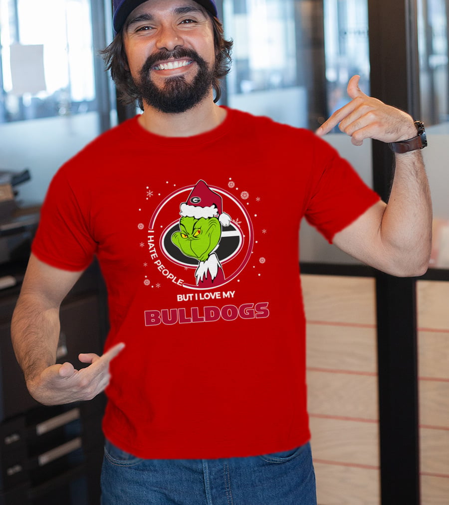 Christmas Grinch Santa I Hate People But I Love My Bulldogs Georgia T-Shirt