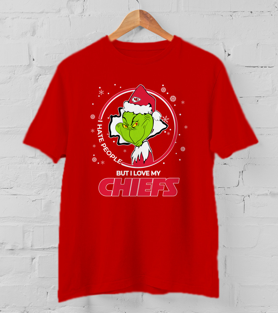 Christmas Grinch Santa I Hate People But I Love My Chiefs T-Shirt