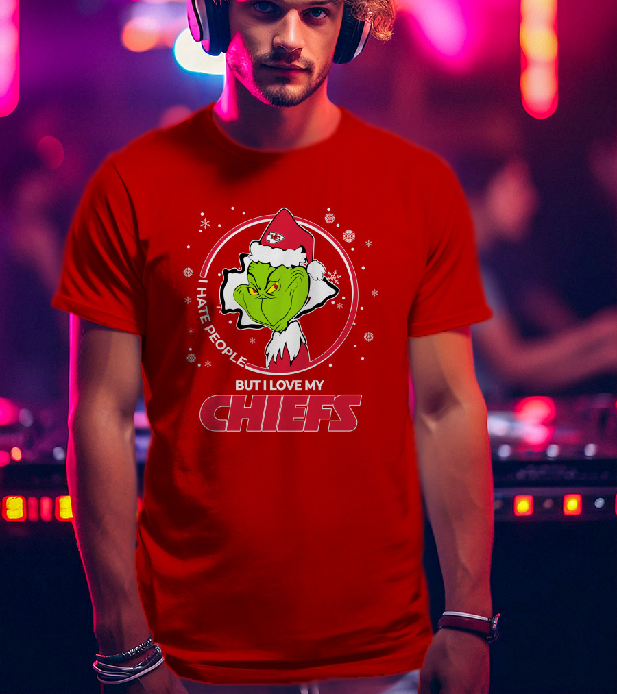Christmas Grinch Santa I Hate People But I Love My Chiefs T-Shirt