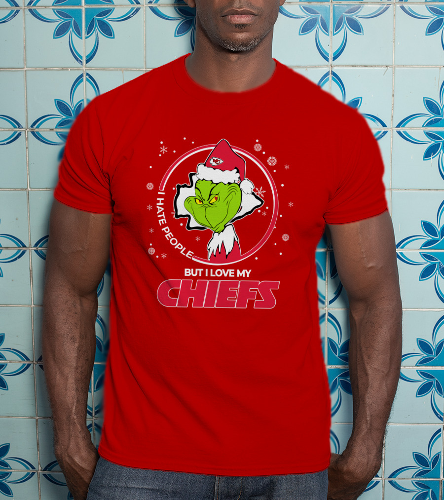 Christmas Grinch Santa I Hate People But I Love My Chiefs T-Shirt