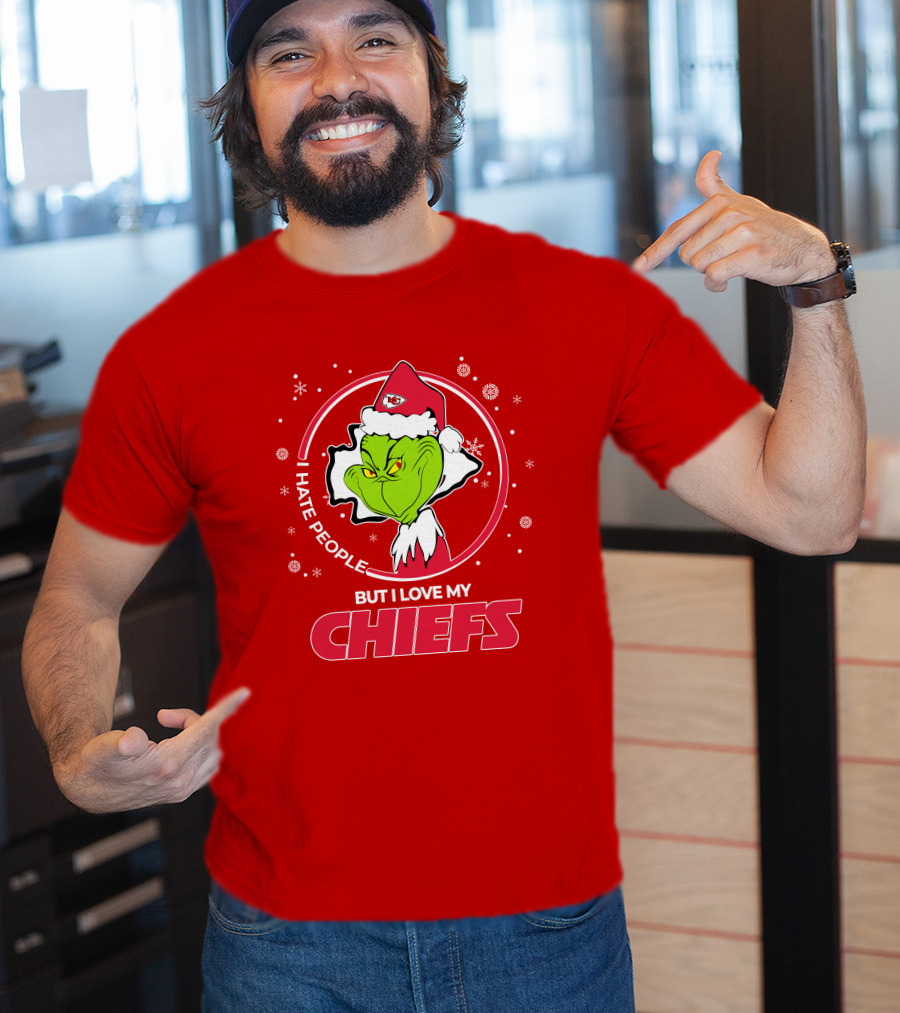 Christmas Grinch Santa I Hate People But I Love My Chiefs T-Shirt