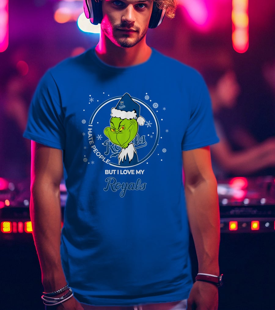 Christmas Grinch Santa I Hate People But I Love My Kansas City Royals T-Shirt