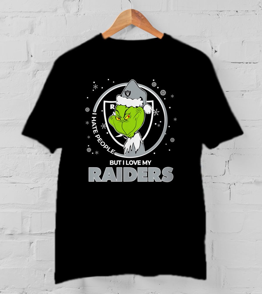 Christmas Grinch Santa I Hate People But I Love My Raiders T-Shirt
