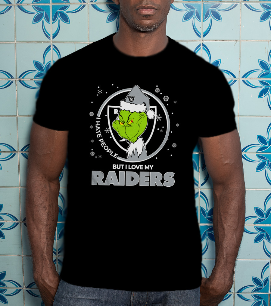 Christmas Grinch Santa I Hate People But I Love My Raiders T-Shirt
