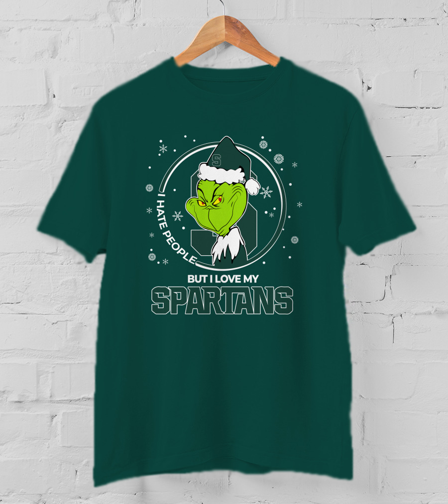 Christmas Grinch Santa I Hate People But I Love My Spartans T-Shirt