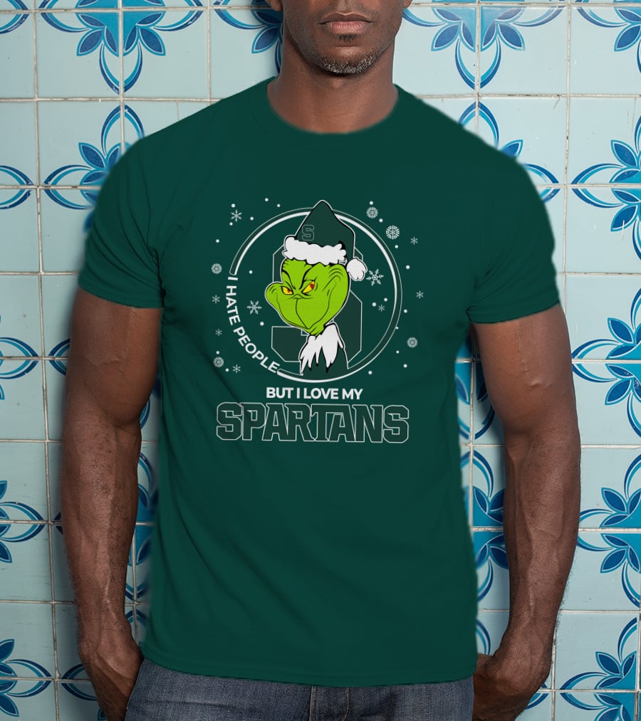 Christmas Grinch Santa I Hate People But I Love My Spartans T-Shirt