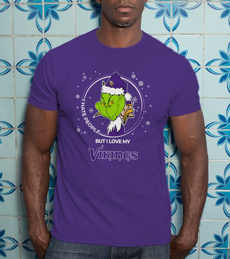 Christmas Grinch Santa I Hate People But I Love My Vikings T-Shirt