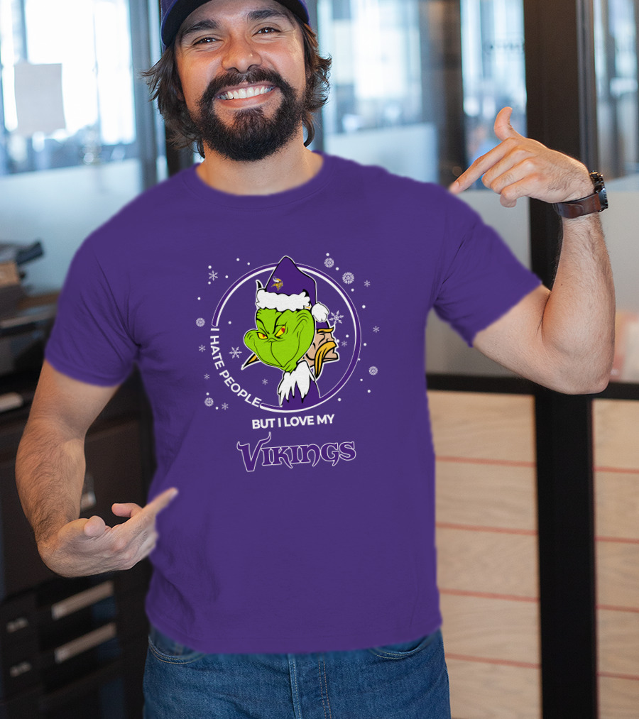 Christmas Grinch Santa I Hate People But I Love My Vikings T-Shirt