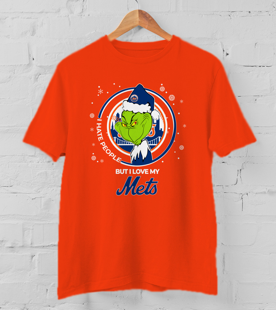 I Hate People But I Love My Mets Christmas Grinch Santa T-Shirt