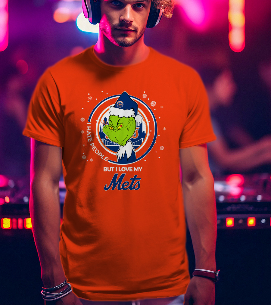 I Hate People But I Love My Mets Christmas Grinch Santa T-Shirt