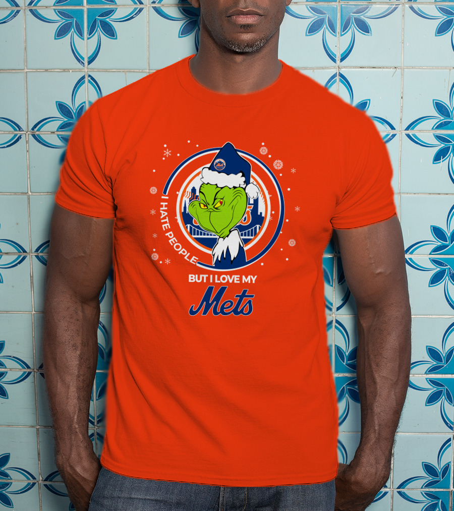 I Hate People But I Love My Mets Christmas Grinch Santa T-Shirt