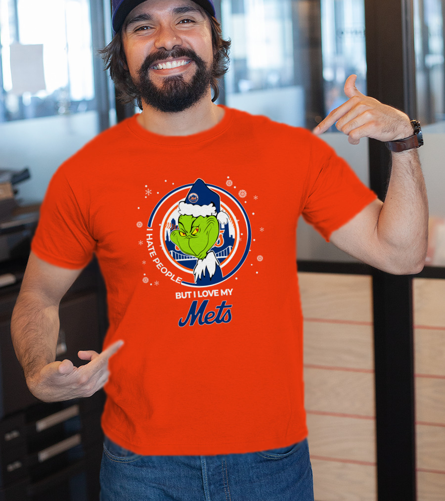 I Hate People But I Love My Mets Christmas Grinch Santa T-Shirt