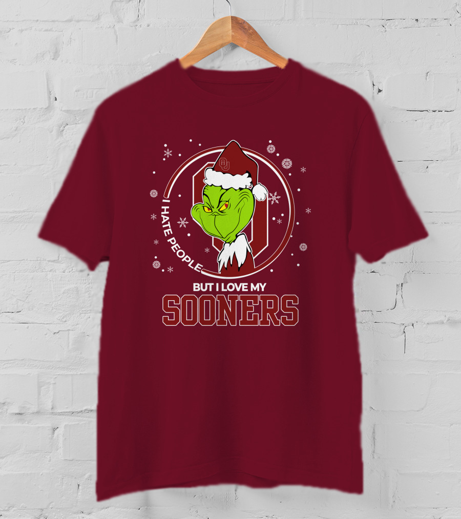I Hate People But I Love My Sooners Grinch Christmas Santa T-Shirt