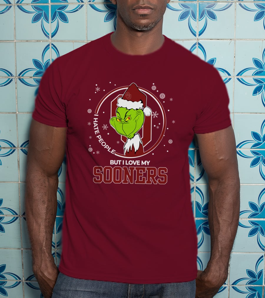 I Hate People But I Love My Sooners Grinch Christmas Santa T-Shirt